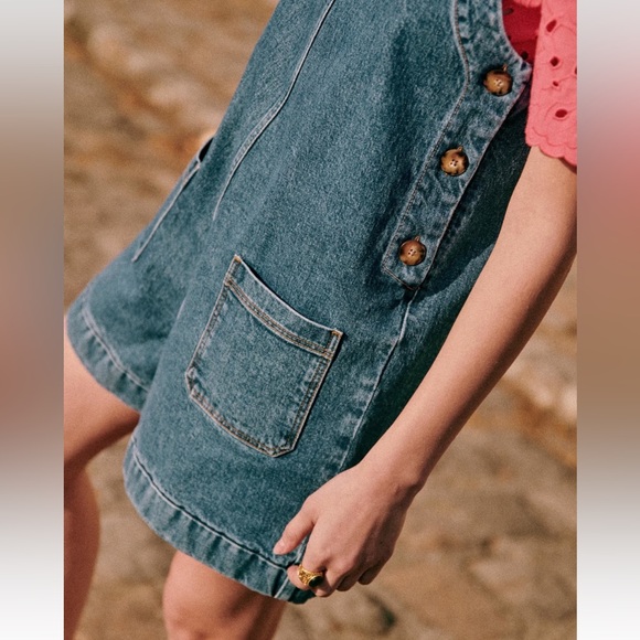 NWT Sézane Alexei Denim Shortalls Romper, size 2 / 34 - Picture 1 of 11